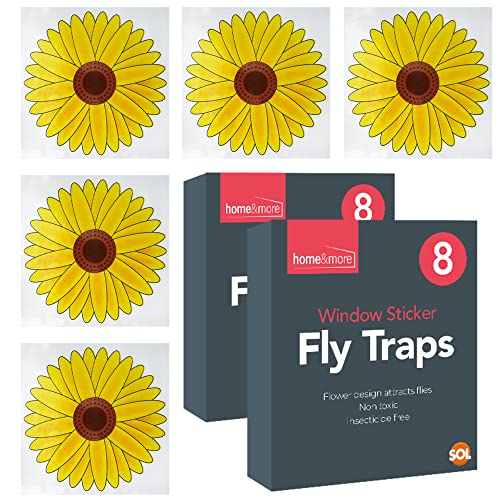 SOL 16pk Window Sticker Fly Traps, Sunflower Design for Fruit Flies, Moths, Mosquitoes, Sticky Paper Indoor Catcher for Home Use, Strong Adhesive and Waterproof, Effective Pest Control Solution