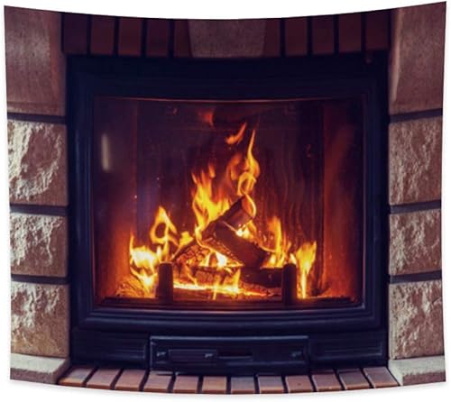 Haoyiyi Tapiz de fuego ardiente de 33.9 x 27.6 pulgadas, para colgar en la pared de ladrillo brillante, vintage, elementos alegres, festival,