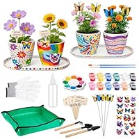 Hysagtek Blumentopf zum Bemalen - Malen und Pflanzen Set mit 4 Töpfen, Pflanzset Bemalen DIY Enthält Pinsel, Farben, Pflanzwerkzeuge, Kreatives Geschenk für Geburtstag Muttertag