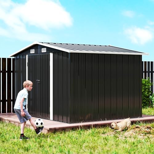 Outsunny 10' x 8' Metal Shed, Heavy Duty Outdoor Storage Shed with 4 Vents and Lockable Double Doors, Tool Storage House for Backyard, Garden, Patio, Dark Grey — view 8