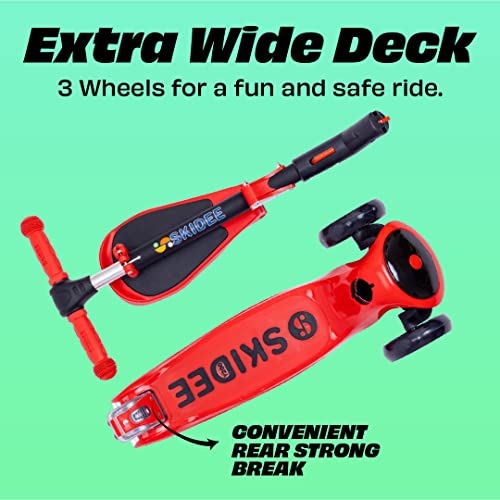 SKIDEE Scooter for Kids with Folding Seat ‚ 2-in-1 Adjustable 3 Wheel Kick Scooter for Toddlers Girls & Boys ‚ Fun Outdoor Toys for Kids Fitness, Outside Games, Kid Activities ‚ Y200 (Red, Scooter)