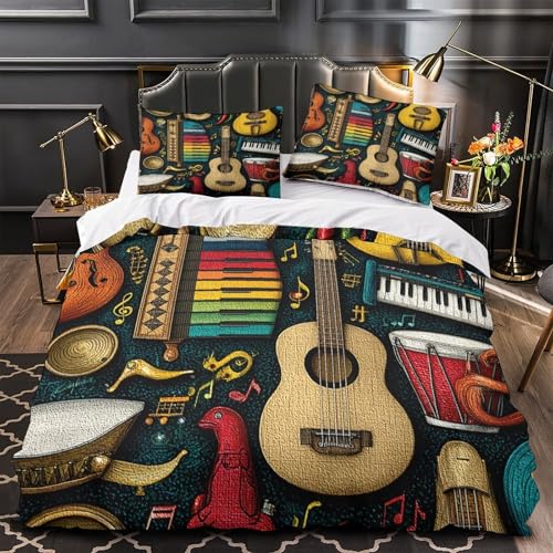 Housse de couette instruments de musique 3D drap microfibre 200x200