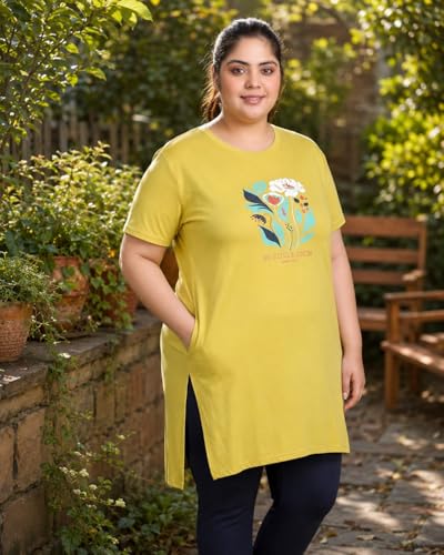 Image of In Love Women's Printed Cotton Plus Size Longline T-Shirt with Pockets | Cotton fabric - soft longline T-shirt with easy plus-size fit