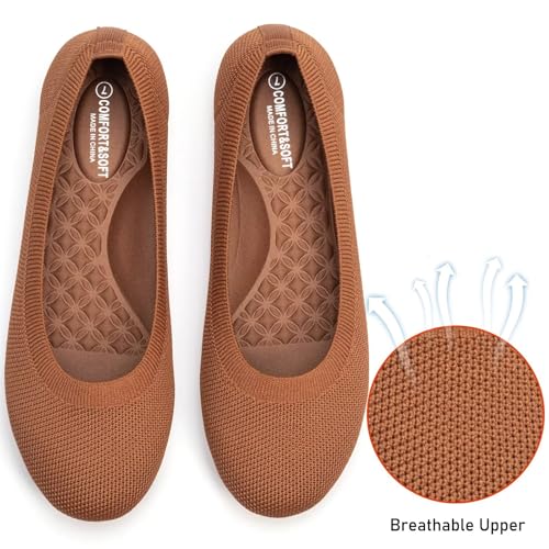 Image of Frank Mully Women's Mary Jane Flats Comfortable Dressy Ballet Flats Casual Round Toe Slip On Washable Knitted Fabric Office Work Woman Shoes