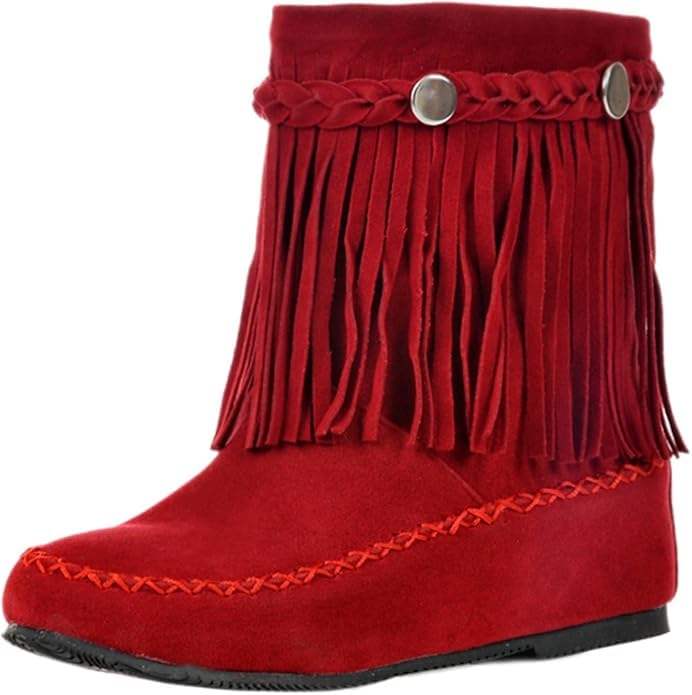Womens Suede Ankle Boots Chunky Heel Tassel Cowboys Ankle Boots
