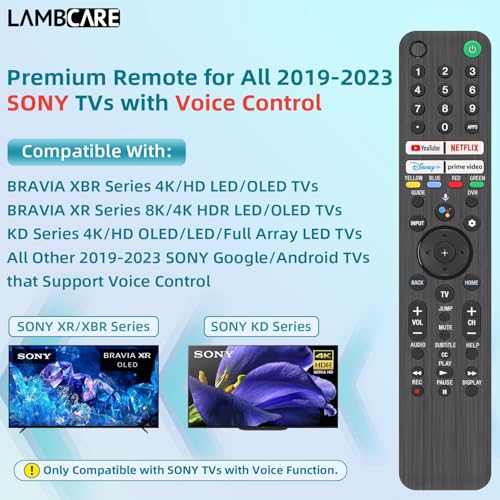 Image of Lambcare Compatible for Soni TV Remote Replacement for Bravia & All 2019-2023 Soni XR /XBR /KD Series 4K LED OLED Google /Android Smart TVs with Voice Command - 1-Year Full Warranty