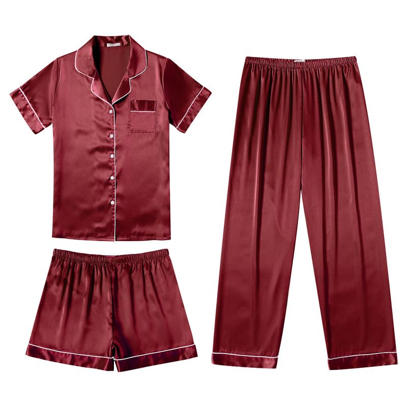Image of Ekouaer Silk Pajamas for Women Set Satin Soft Short Sleeve Button Down Pjs