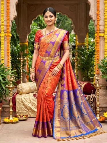 Image of VFCollections Women's Kanchipuram Silk Pure Pattu Sarees With Blouse