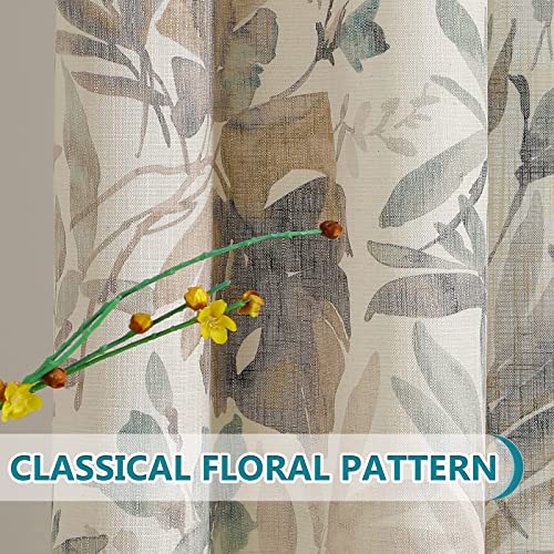 Image of MYSKY HOME Floral Kitchen Curtains 45 Inch Length Light Filtering Curtains for Bedroom Flower Printing Window Treatment Grommet 2 Panels,Brown and Natural