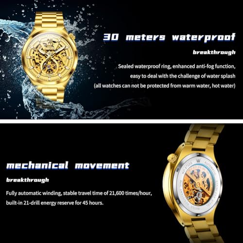 Image of OLEVS Men Watch Automatic Mechanical Skeleton Moon Phase Dress Business Stainless Steel 3AT Waterproof Luminous Men Wrist Watch