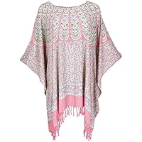 GURU-SHOP, Caftán, Ibiza-StyleTunic, Blusa Boho, Maxiblouse Ladies, Rosa, Sintético, Tamaño:One Size, Blusas Tunikas