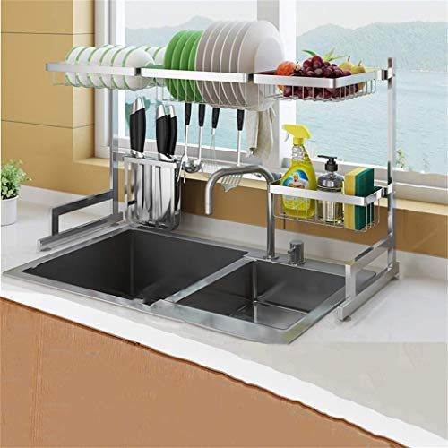 Escurridor de platos y cubiertos de acero inoxidable, diseño de estante superior que ahorra espacio para utensilios aptos para lavavajillas (tamaño: 85 x 32 x 52 cm)