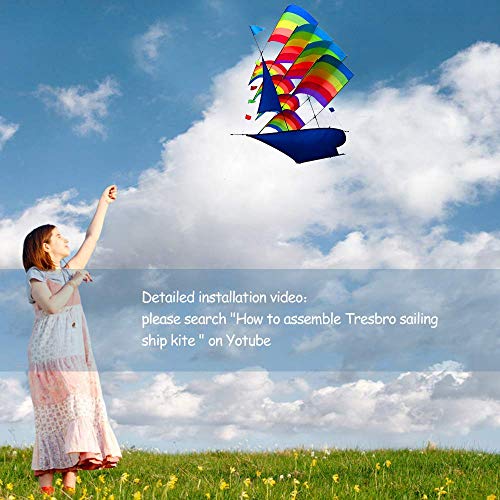 Tresbro Sailing Ship Kite Fly 37 inch, 3D Cool Huge China Kites for Kids and Adults, Awesome Rainbow Kites for Outdoor Travel Beach