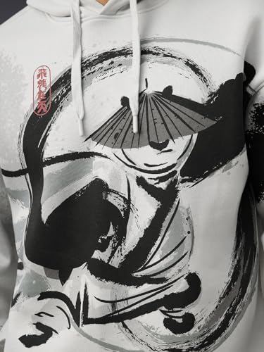 Image of The Souled Store Kung Fu Panda: The Hero Men and Boys Full Sleeves Hooded Neck Grey Graphic Cotton Blend Oversized Fit Hoodie