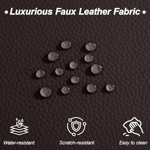 Image of 87 inch Faux Leather Cloud Couch Modern 3 Seater Sofa with Solid Wood Legs, 25 inch Extra Deep Seat, Comfy Thick Cushion Upholstered Sofa Couches with 3 Pillows for Living Room, Brown