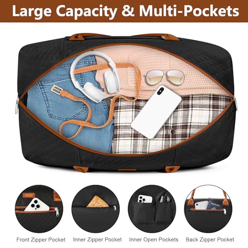 Weekender Bag for Women Travel Duffel Bag - Carry On Overnight Bag with Shoe Compartment Large Nylon Duffle Tote Bag 21.5" with Toiletry Bag for Traveling Business Weekend Trip 3Pcs Set — view 3