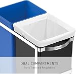 simplehuman 35 Liter / 9.3 Gallon Dual Compartment Under Counter Kitchen Cabinet Pull-Out Recycling Bin and Trash Can, Chrome
