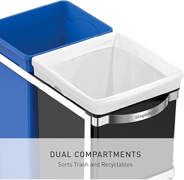 simplehuman CW1016 35L (20/15) Pull-out Recycling Kitchen Cupboard Cabinet Bin, Easy to Install, Commercial-Grade Ball-Bearing Tracks, Easy-Access Handle, Polished Heavy-Duty Steel Frame