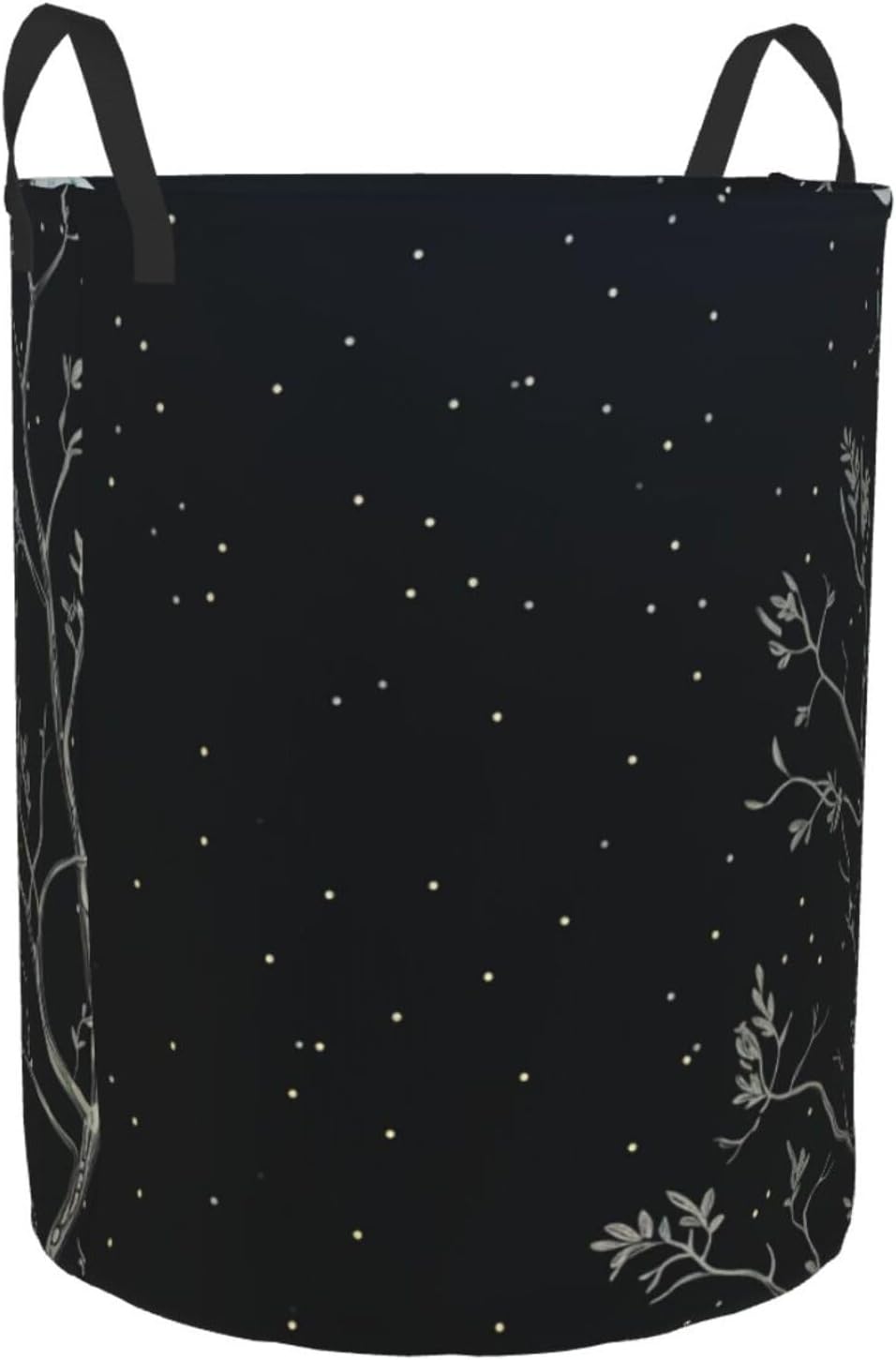 Tree branches and moon on black night sky Laundry Basket With Handles, Foldable Laundry Hamper Oxford Cloth Dirty Clothes Basket Waterproof Clothes Toys Storage Bin Organizer for Bedroom Bathroom Dorm