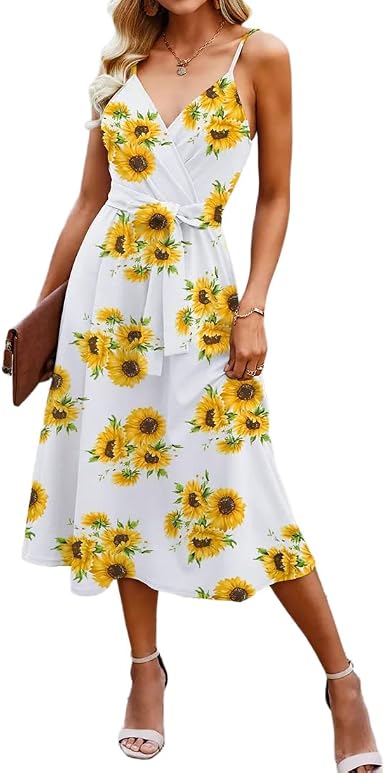 V Neck Floral Summer Maxi Dress Casual 