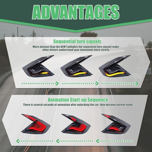 Image of letsdate Rear Replacement Tail Lights Compatible For 10th Gen Civic 2016-2021 Sedan with Breathing Animation DRL w /Amber Sequential Turn Signal, Starry Smoked