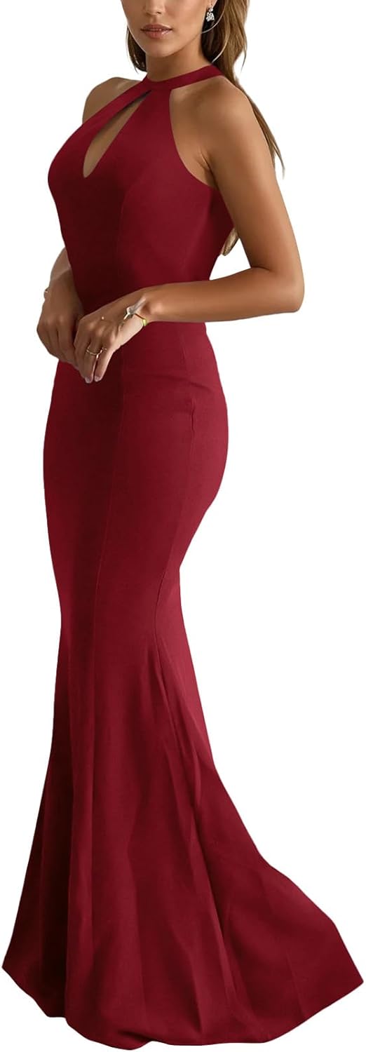 PeoKia Women's Halter Neck Sleeveless Bridesmaid Maxi Dress Backless Cocktail Prom Evening Wedding Guest Long Formal Dresses