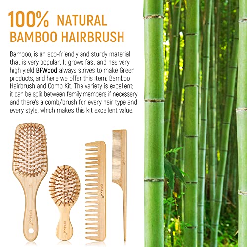 Bfwood Bamboo Hair Brush And Combs Set, Eco-Friendly Wooden Hair Brushes Set For All Hair Types #TOP1
