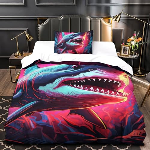 Housse de couette enfant requin respirante contre la transpiration lit simple 2 pièces