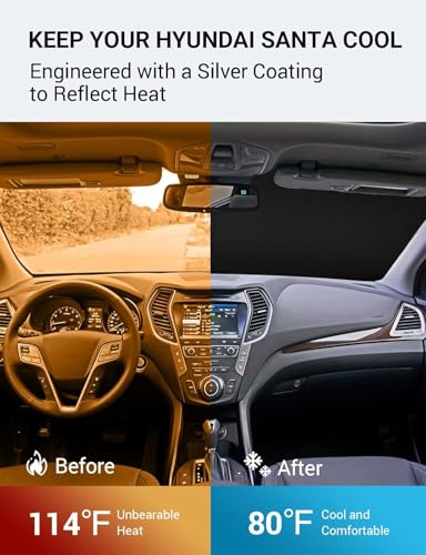 Image of Proadsy 2026 Upgrade Windshield Sun Shade Custom Fit 2013-2018 Santa Foldable Front Sunshade Protector Sun Visor Blocks UV Rays Keep Car Cooler