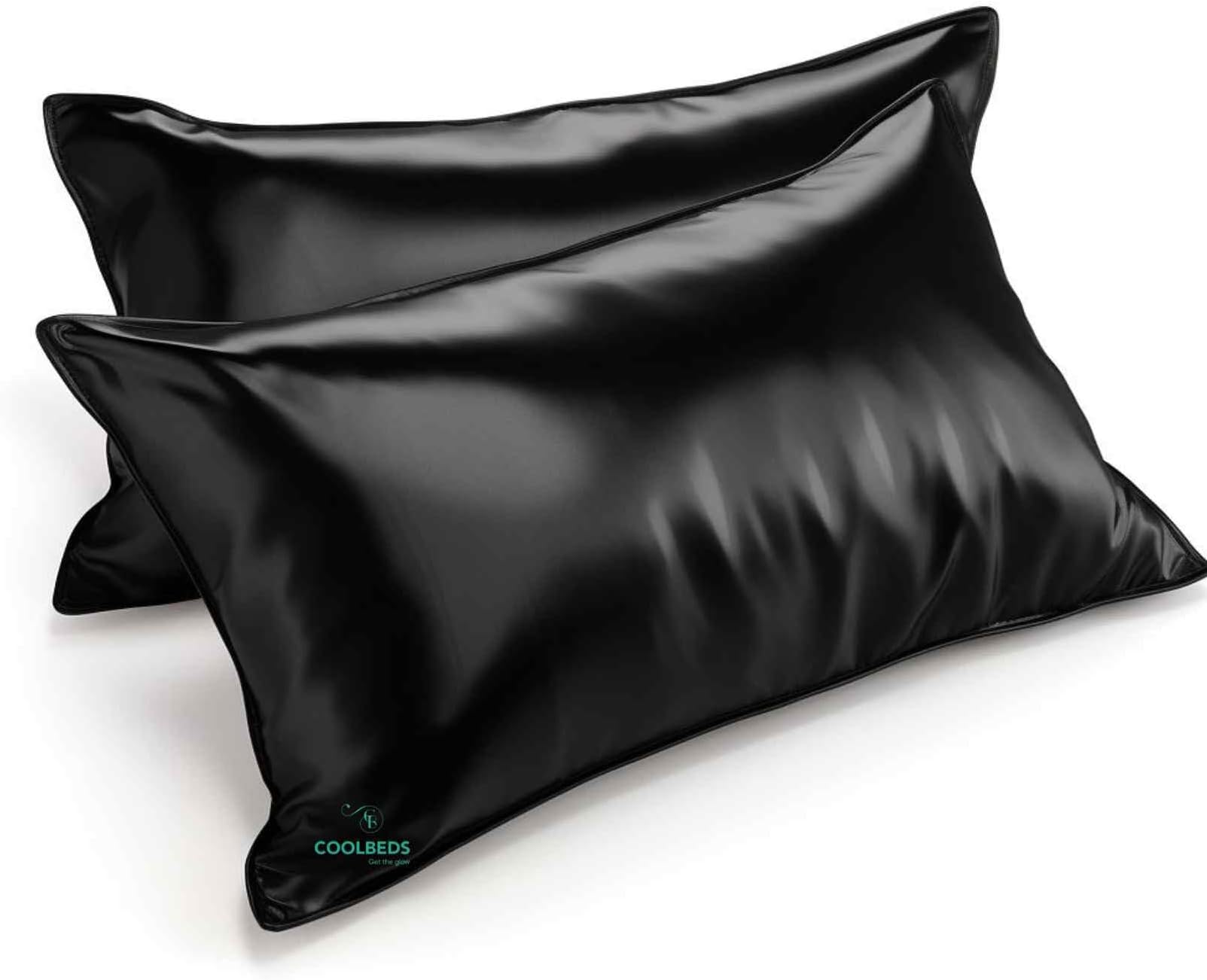 Sponsored Ad - COOLBEDS Satin Solid Pillow Covers for Hair & Skin - Silk Pillow Case Set of 2 with 3 Hair Scrunchies for Women - 400 Thread Count - Envelope Closure (Black)