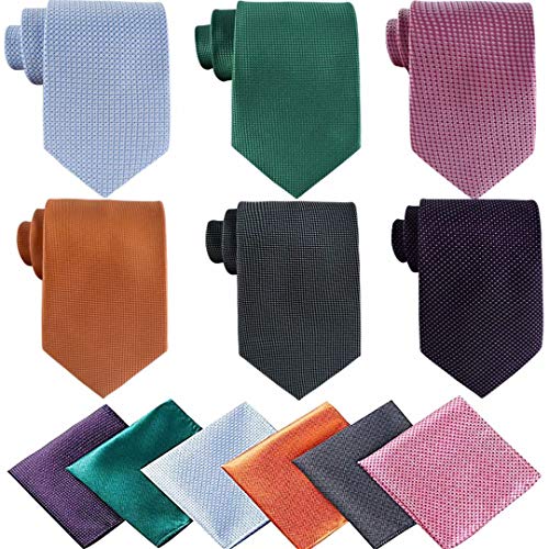 Lot 6 Pcs Mens Ties with 6 Matching Pocket Squares Mens Classic Ties Set Necktie Neck Ties with Gift Box Packing (Multicolored -06)