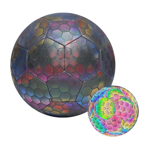 KMOCEPLY Pallone da calcio fosforescente, riflettente, olografico, misura 4/5, standard, per allenamento notturno, gioco notturno (C)