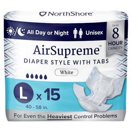 NorthShore AirSupreme Incontinence Tab-Style Briefs for Men and Women, Large, Pack/15 NorthShore AirSupreme Incontinence Tab-Style Briefs for Men and Women, Large, Pack/15