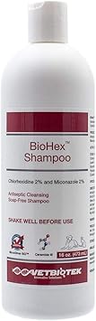 BioHex Chlorhexidine and MicroSilver Shampoo for Skin Infections in Dogs, Cats, and Horses (16 oz)
