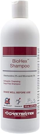 BioHex Chlorhexidine and MicroSilver Shampoo for Skin Infections in Dogs, Cats, and Horses (16 oz)