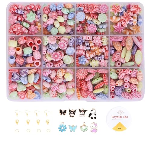 Image of Ambitieux DIY Bracelet Making Kit for Girls - 12 Types Colorful Beads with Charms, Elastic Thread, Earrings, Clasps & Rings - Jewellery Craft Kit for Kids, Birthday Return Gift, Rakhi Special Set for 2 3 4 5 6 7 8 9 10 years (Dual Tone beads)
