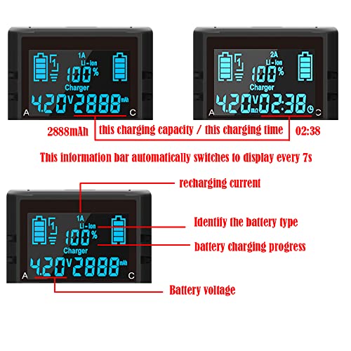 LCD-2 AA 18650 Akkuladegerät 3,7 V 1,2 V, LCD-Bildschirm kann die Kapazität anzeigen, 2 A Schnellladegerät für Li-Ion-Akkus 26650 21700 18490 18350 17670 17500 16340 14500, RCR123A, NI-MH/NI-Cd AAA