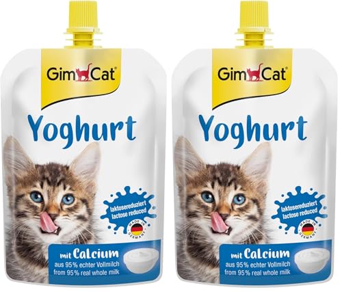 GimCat Yoghurt - Katzensnack aus echter laktosereduzierter Vollmilch mit Calcium für gesunde Knochen - 1 Beutel (1 x 150 g) (Packung mit 2)