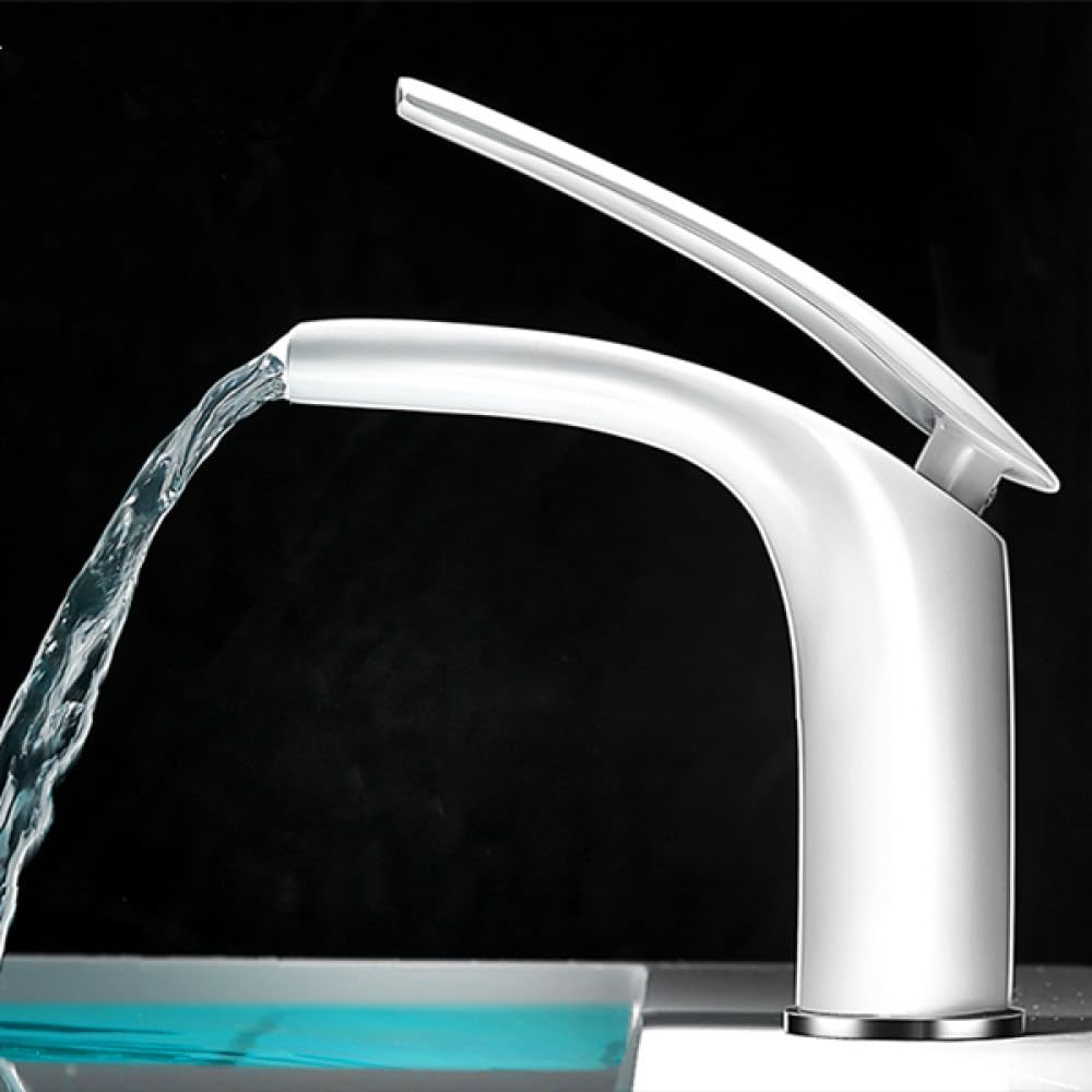 Badezimmer-Wasserfall-Waschtischarmatur, massives Messing, Weiß-Schwarz-Wasserhahn, heißes und kaltes Waschbecken, Mischbatterie, Waschbecken-Wasserhahn, SLT119PS, W