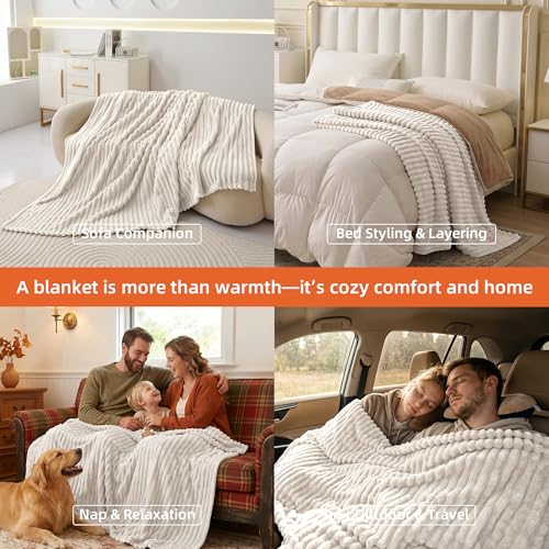 Manta de forro polar blanca para sofá y cama, cálida y acogedora, ideal para mujeres y niñas miniatura 2