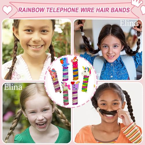 Image of Elina Telephone Wire Fancy Sprial Hair Band Ties Spring Braids Ponytail Holder Cute Cartoon Accessories Elastic Bow Knot for Girls,Kids, Baby and Women (Pack of 3)(Multicolor)