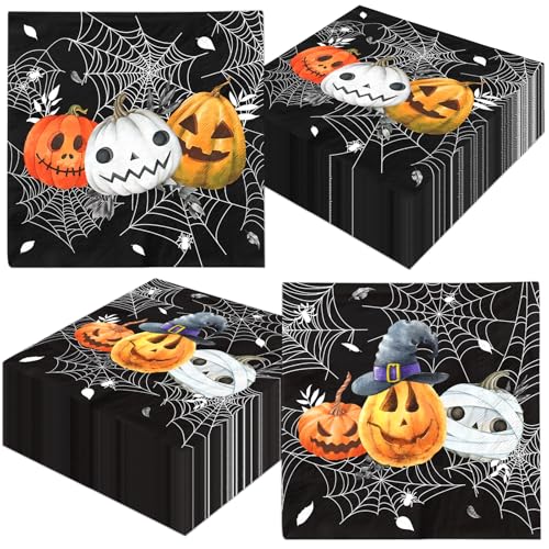 40 servilletas de papel desechables para Halloween, calabaza, murciélagos, decoración de truco o trato, servilletas de cena para Halloween, cocina, baño, fiesta