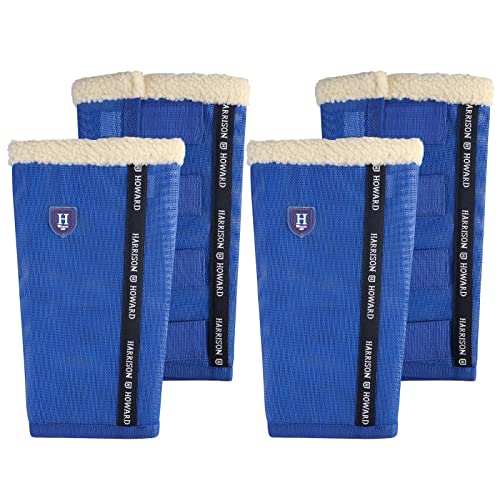 Image of Harrison Howard Loose-Fitting Horse Fly Boots UV-Protective, Breathable, Tear-Resistant Fine Mesh Leggins Stay-on Comfortable Fly Boots with Ultra-Soft Wool Trim (Set of 4) Signature Blue Pony (Small)