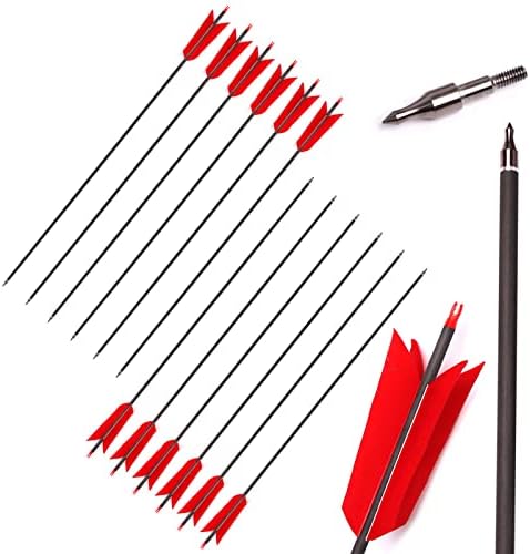 Elkrich Archery Carbon Arrows 31inch Target Flu-Flu Arrows Spine 500 Hunting Arrows with 4pcs Turkey Feathers for Small Game Hunting Shooting (12pcs, Red)