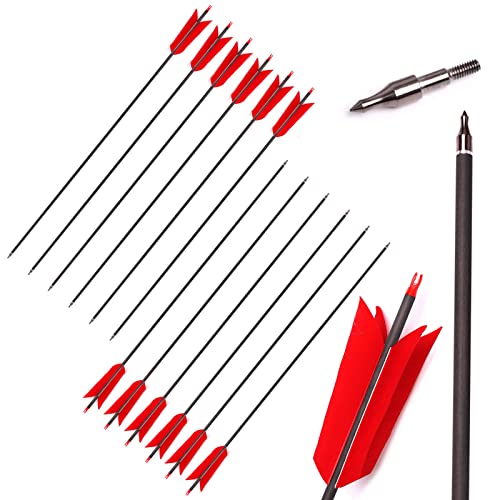 Elkrich Archery Carbon Arrows 31Inch Target Flu-Flu Arrows Spine 500 Hunting Arrows With 4Pcs Turkey Feathers For Small Game Hunting Shooting (12Pcs, Red) #TOP2