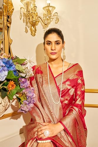 Image of SWORNOF Women's kanjivaram banarasi silk saree for Patola festival Wedding silk with rich pallu Design sarees for women with blouse piece