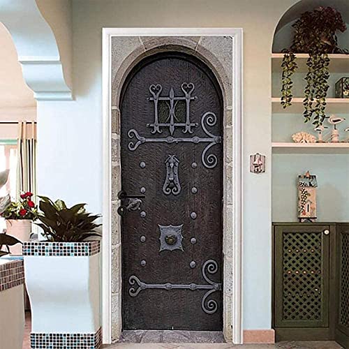 Pegatinas De Puerta Puerta De Hierro De Metal Negro Vintage 88 X 200 Cm 3D Puerta Mural Pegatinas Calcomanías De Puerta Vinilo Removible Impermeable Autoadhesivo Papel Pintado Arte De La Pared Decora