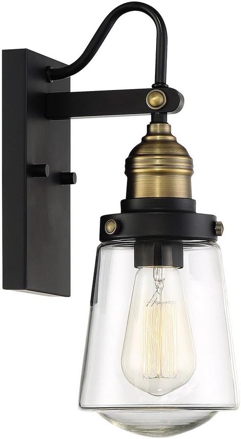 Savoy House 5-2067-51 Macauley Industrial Vintage Clear Glass Outdoor Wall Lantern, 1-Light 60 Watt, 21" H x 8" W, Vintage Black with Warm Brass