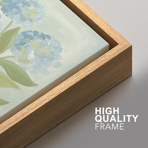 SIGNFORD Framed Canvas Print Wall Art Set Soft Hydrangea Pair Light Blue Florals with Green Leaves Illustration Modern Art Decorative Nature for Living Room, Bedroom, Office - 24"x36"x2 Natural - 5