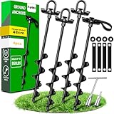 Erdanker 40cm 4Pack with Straps, dual Fixing bodenanker, Heavy Duty bodenanker zum eindrehen, ideal Trampolin zubehör, Withstand high Wind